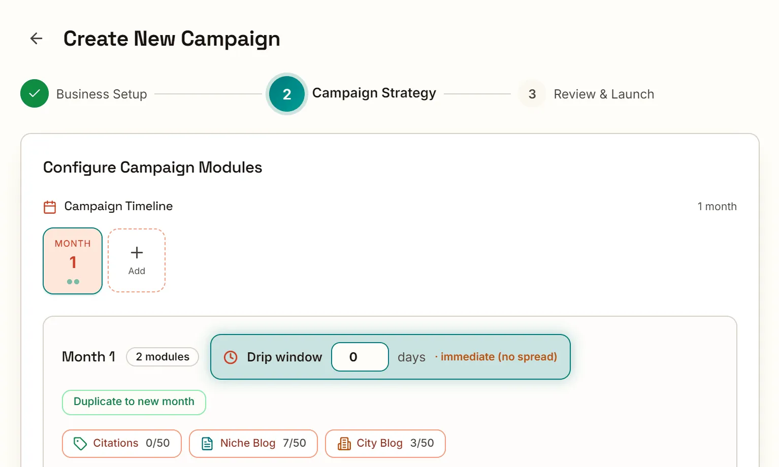 Campaign modules and monthly plan